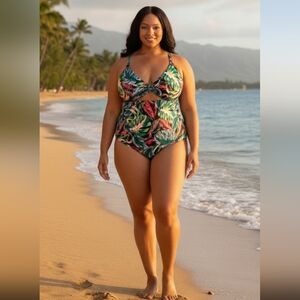 Time and Tru Women's Plus Size O Ring One Piece Swimsuit